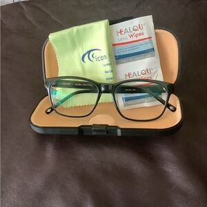 ICON Black Eyeglasses with Case and Accessories
